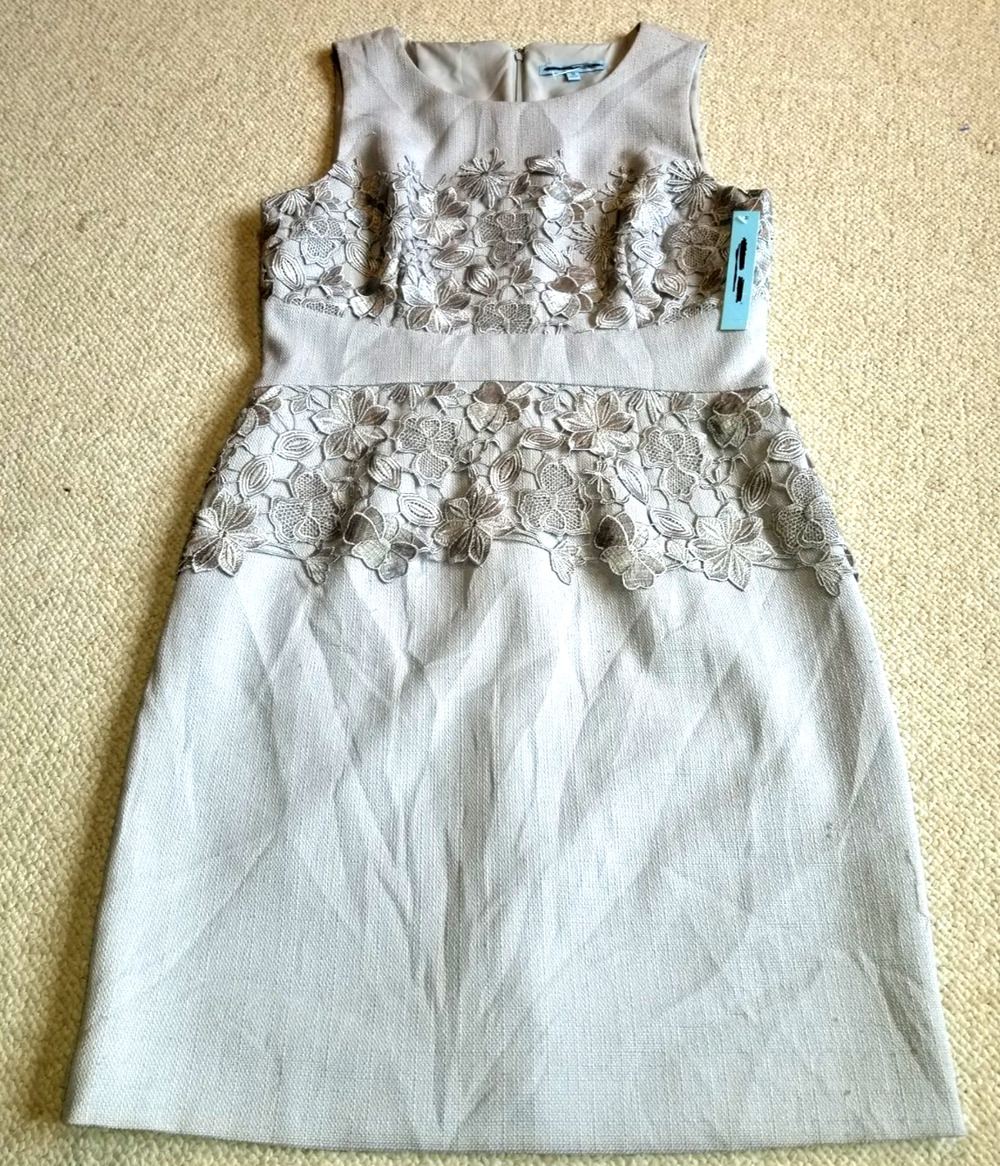NWT $169 Womens Dress-ANTONIO MELANI-gray/silver floral 'Karlin' Old Money-12